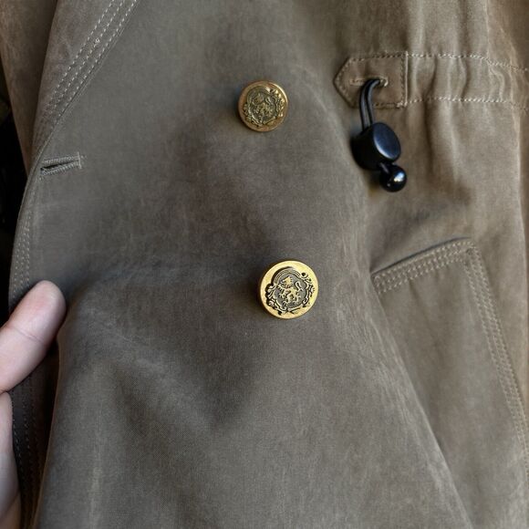 Tribeca Double Breasted Green & Dark Blue Trench Jacket Long Coat Woman Sz M - Picture 4 of 10